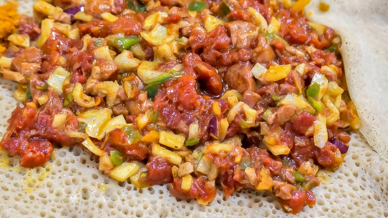 Dulet served on injera