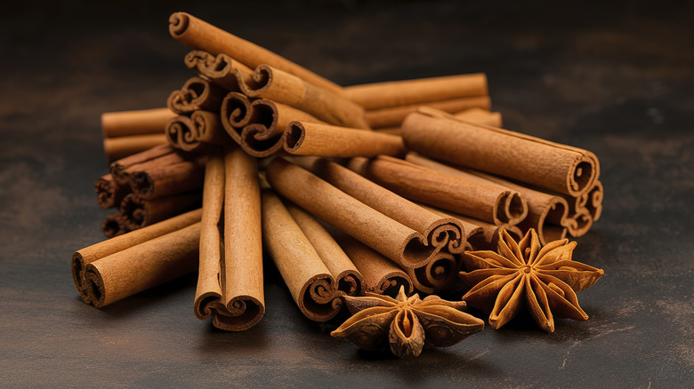 Cinnamon sticks and star anise on a counter