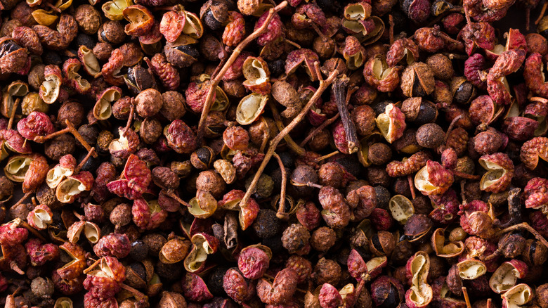 A pile of dried Sichuan peppercorns