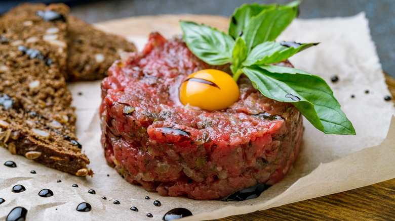 beef tartare with raw egg yolk
