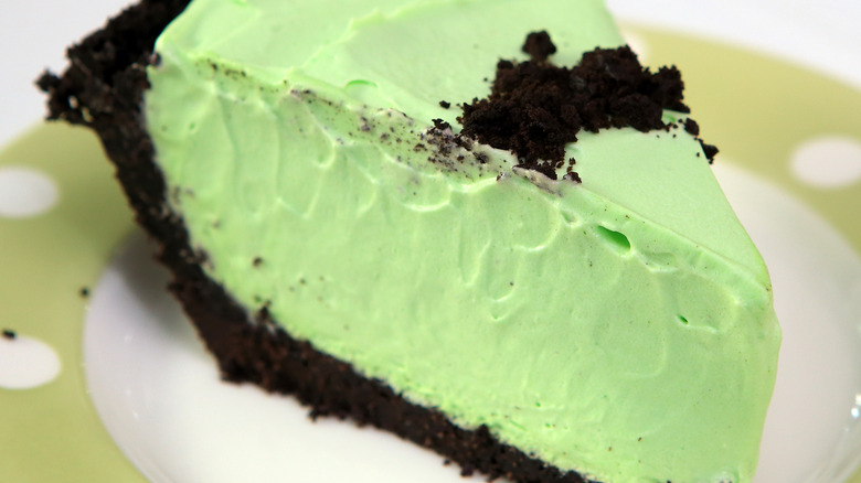 Slice of bright green grasshopper pie