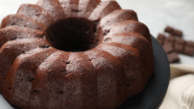 Close-up of tunnel of fudge bundt cake