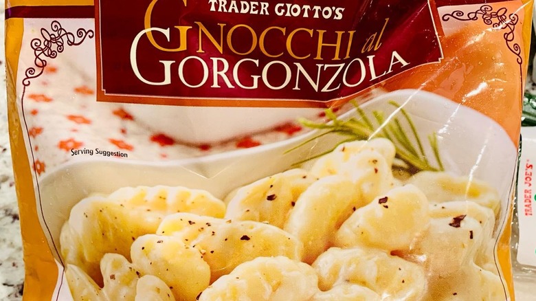 Close-up of a bag of Trader Giotto's Gnocchi al Gorgonzola