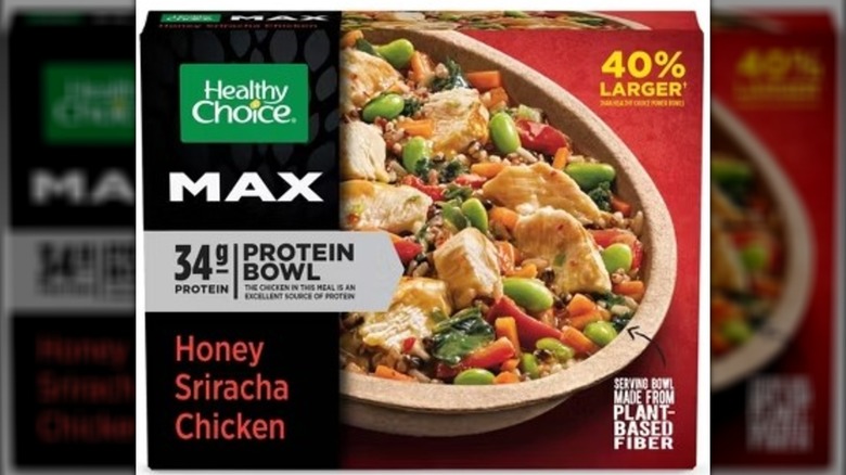 Box of Healthy Choice Max Sriracha honey chicken