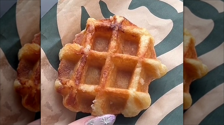 Starbucks Belgian Liège Waffle on top of a Starbucks food bag