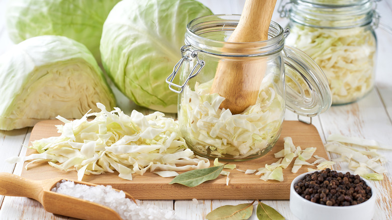 cabbage in glass container