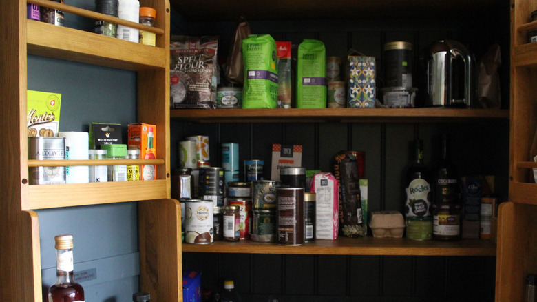 Pantry full of various dry foods and spices