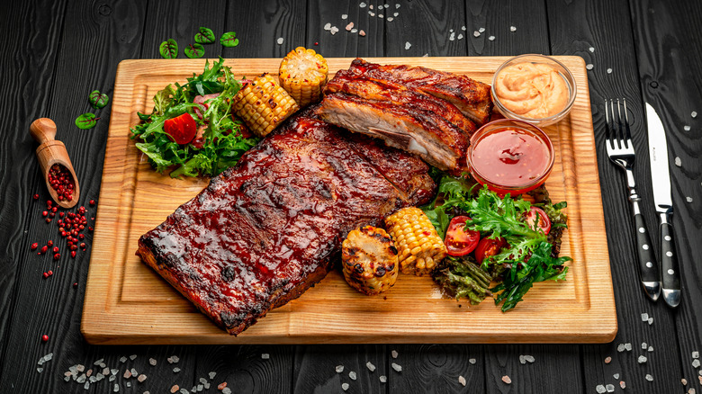 Barbecue ribs on a wooden board