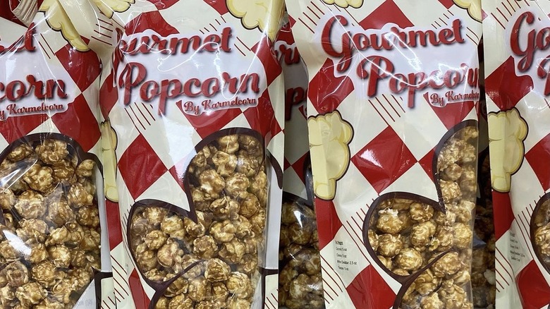 Bags of Karmelcorn gourmet popcorn