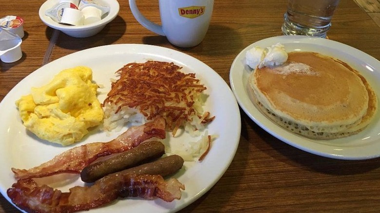 The Denny's Super Slam with a cup of coffee