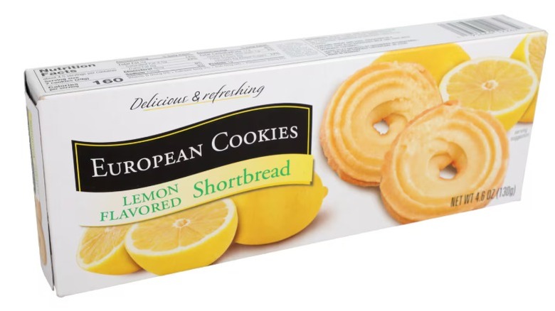 A box of European Cookies Lemon-Flavored Shortbread against a white background