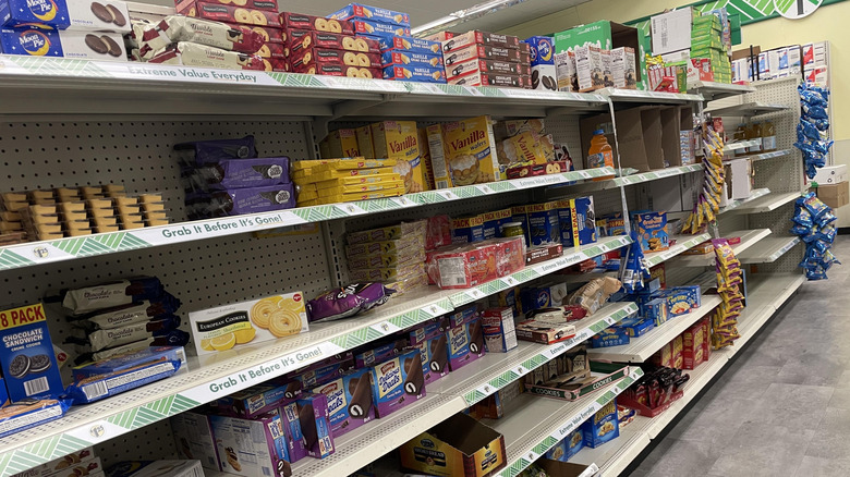 The cookie aisle in a Dollar Tree