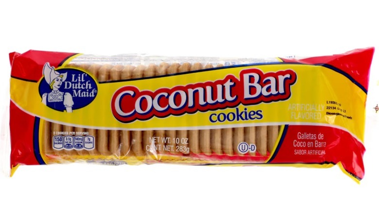 A package of Lil' Dutch Maid Coconut Bar Cookies against a white background