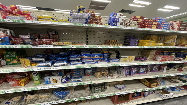 The cookie aisle in a Dollar Tree