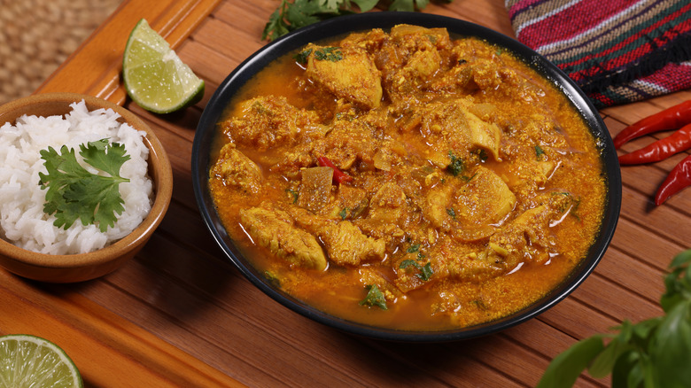 Curry dish in black bowl