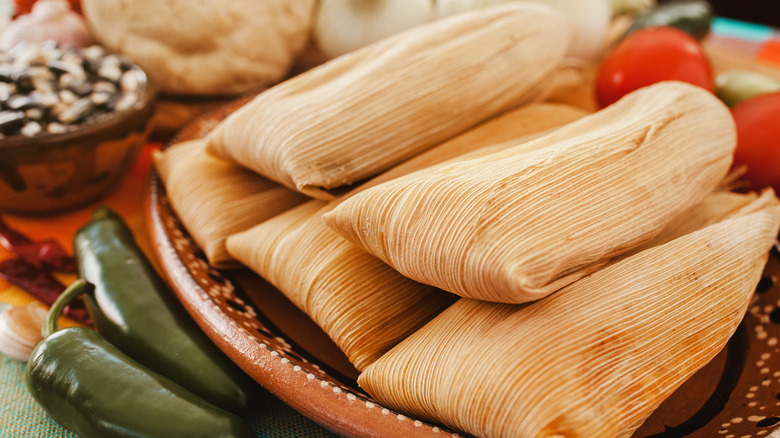 Tamales on ceramic platter