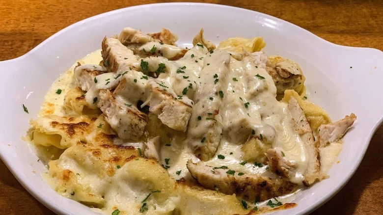 A bowl of chicken tortellini Alfredo from Olive Garden