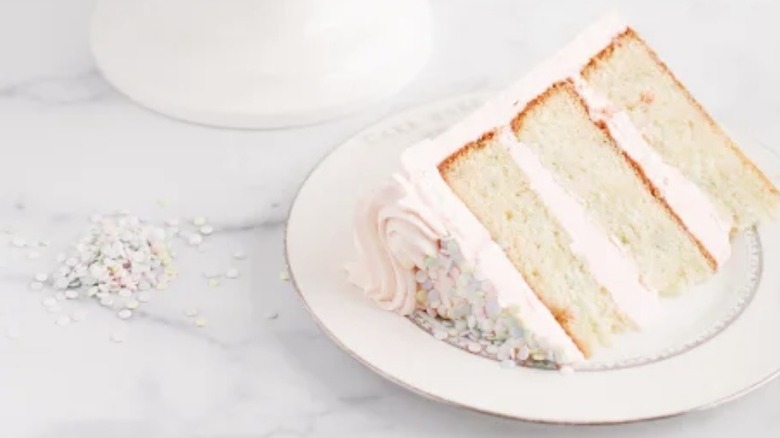 Plated slice of Cake Bake Shop Pixie Fetti cake