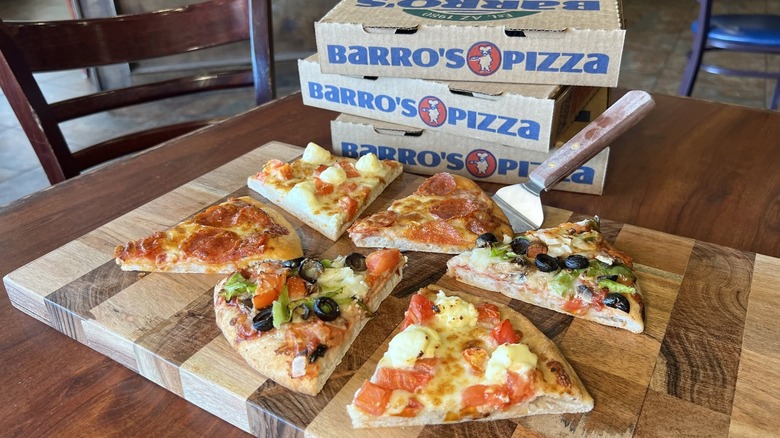 Barro's Pizza slices and boxes.