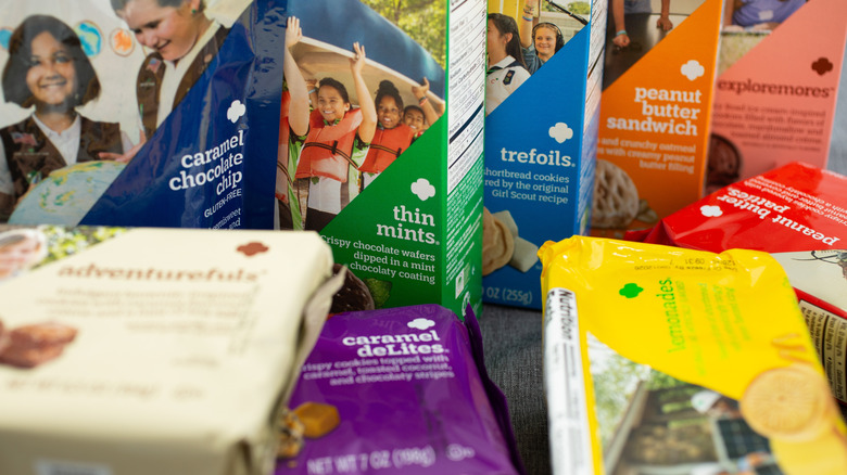 Assorted boxes of Girl Scout cookies