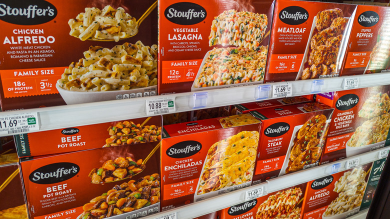 Freezer filled with Stouffer's family size meals