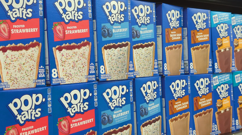 Boxes of Pop-Tarts stacked on a shelf
