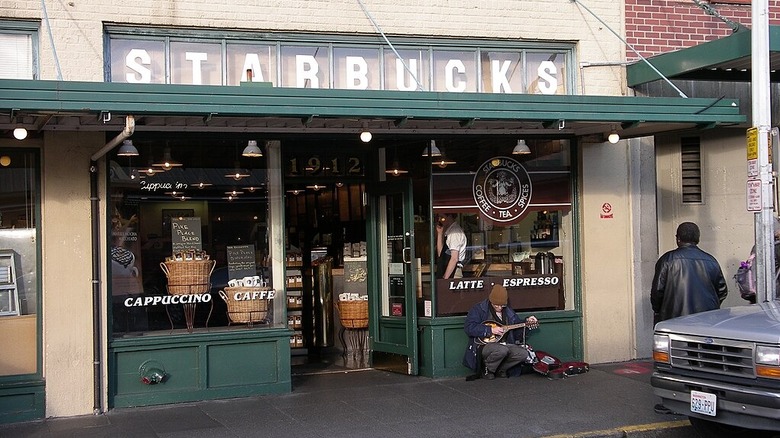 The exterior of the first Starbucks in Seattle, Wa