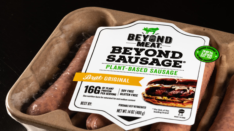 Beyond Sausage's plant-based sausage package is pictured up close.