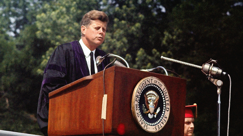 President Kennedy delivering a commencement address