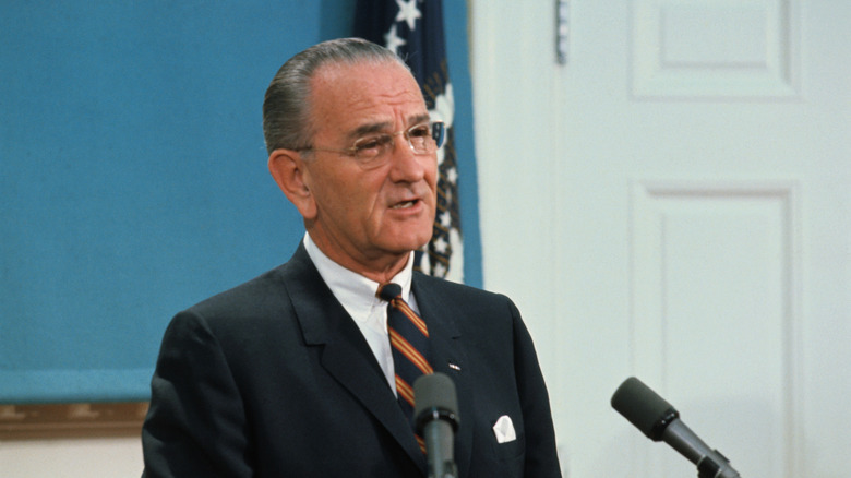 President Johnson delivers a televised address