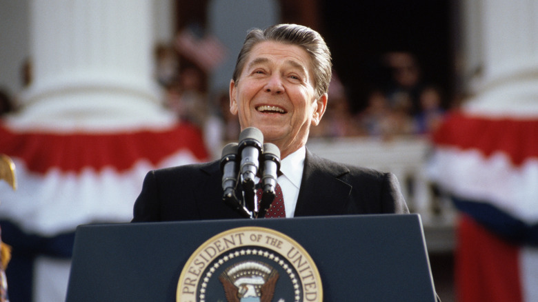 President Reagan campaigning outside the California State Capitol