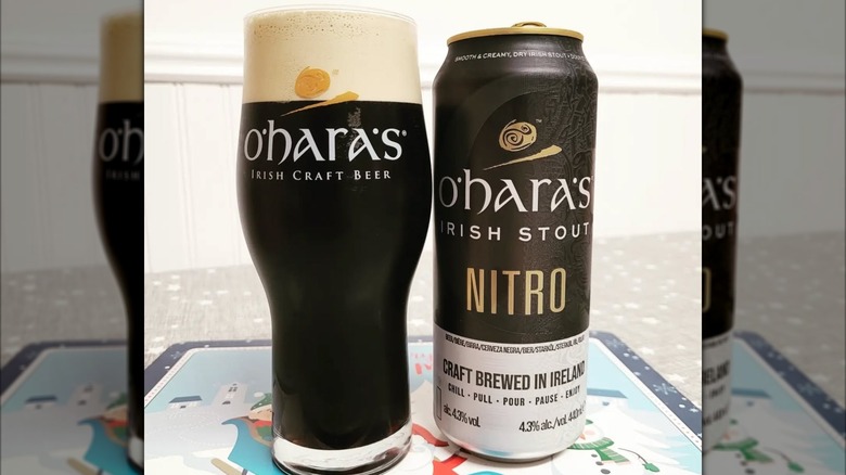 Pint and can of O'Hara's Irish Stout