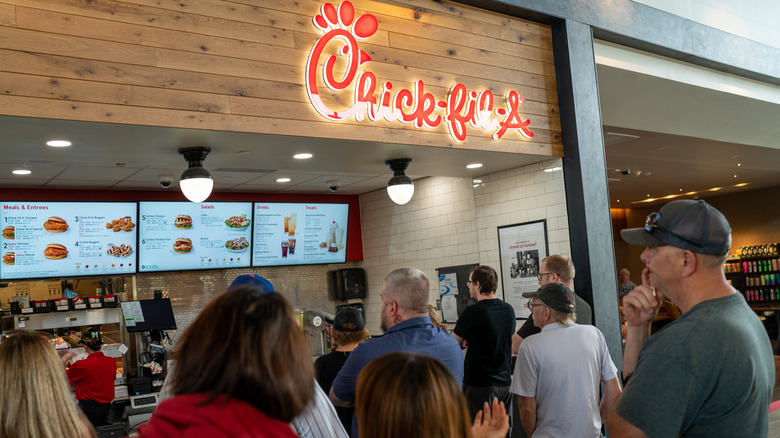 Line of Chick-fil-A customers waiting for their turn to order