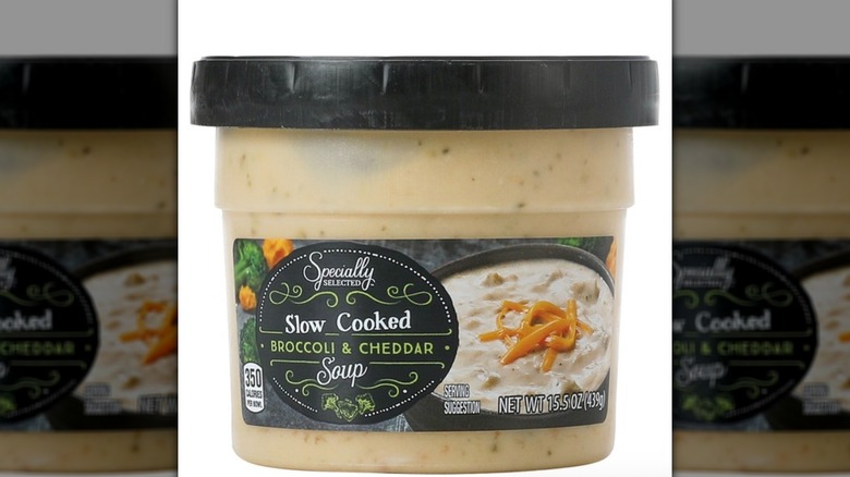 Tub of premade broccoli and cheddar soup