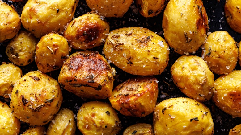 Roast potatoes close up