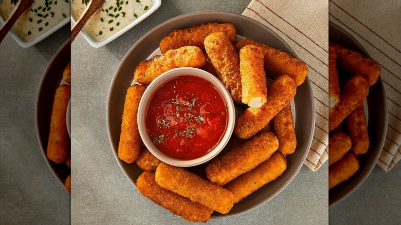 A serving of Mozzarella Cheese sticks.