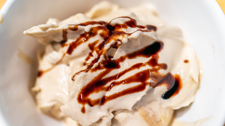 Soft serve ice cream with balsamic vinegar drizzle