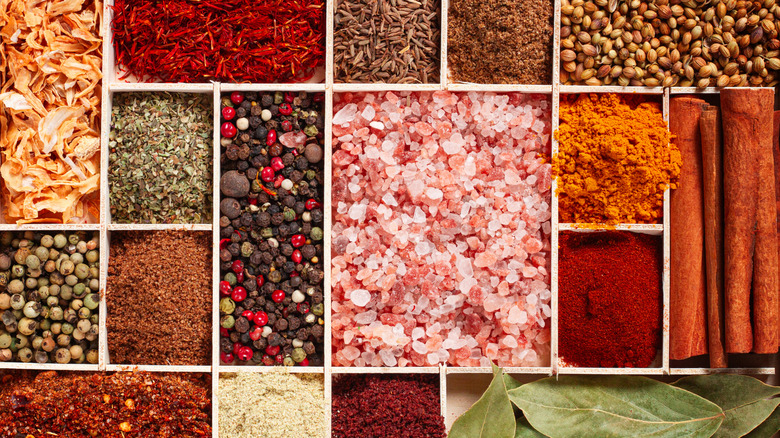 A beautiful assortment of colorful seasonings
