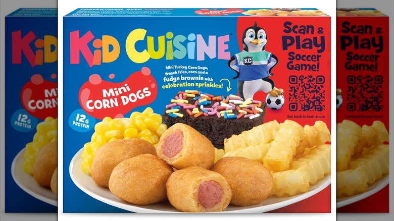 A Kid Cuisine Mini Corn Dogs meal.