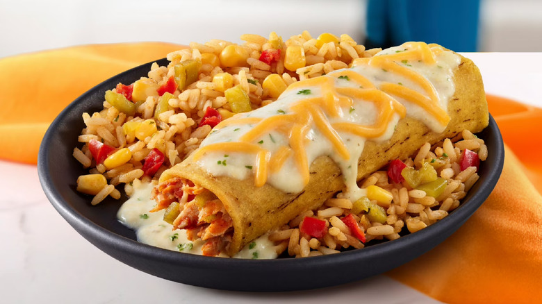 A prepared bowl of Lean Cuisine Chicken Enchilada Suiza.