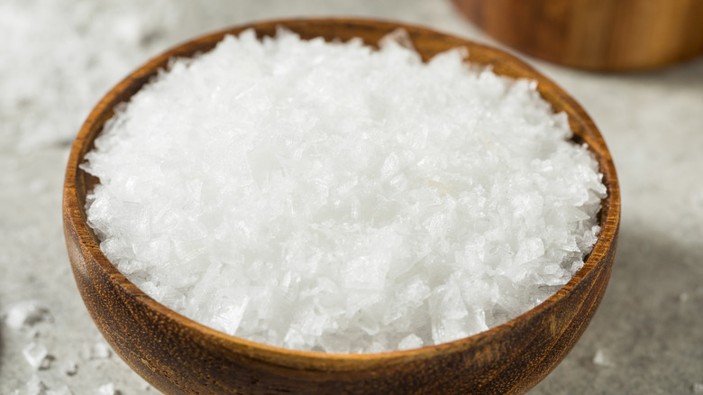 Maldon salt in a wooden bowl