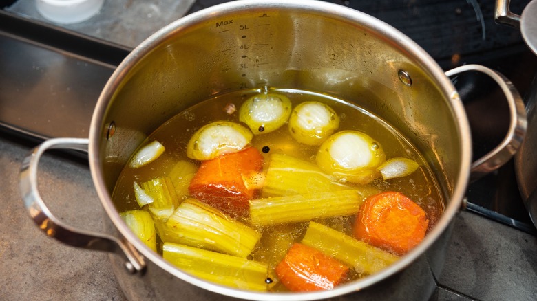 Pot of vegetable stock