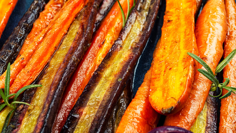 Roasted heirloom carrots with rosemary sprigs