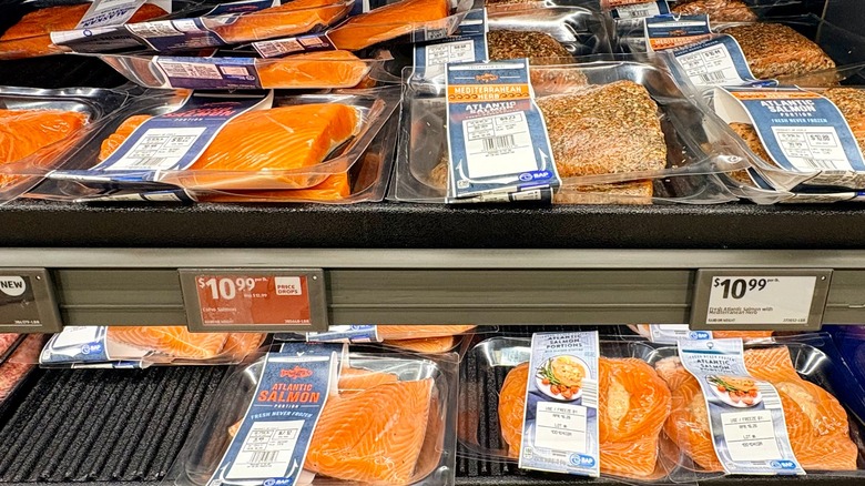 A selection of fresh salmon at an Aldi store.