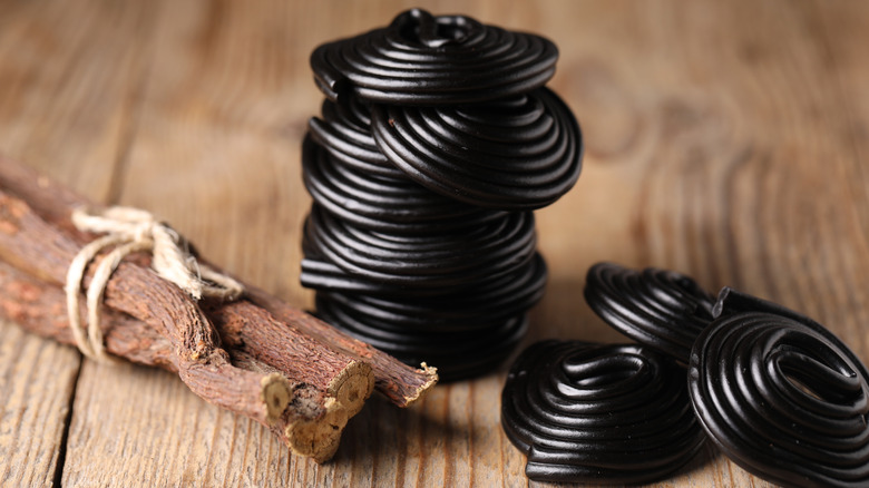 Round black licorice candies