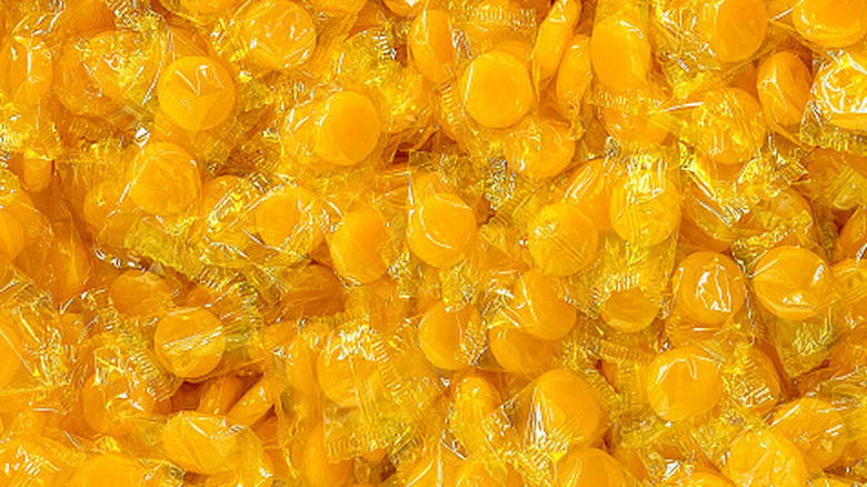 Yellow wrapped butterscotch candies