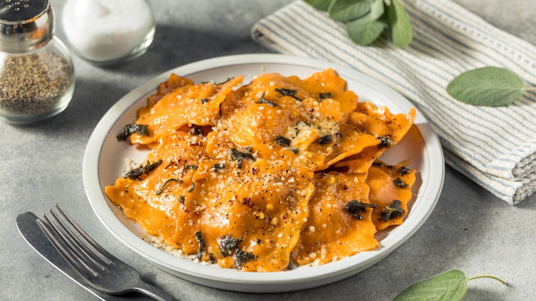 butternut squash ravioli on plate
