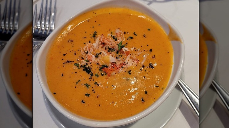 A bowl of lobster bisque at Fleming's Prime Steakhouse & Wine Bar
