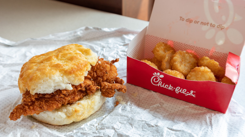 Chick-fil-A Chicken Biscuit and a side of hash browns