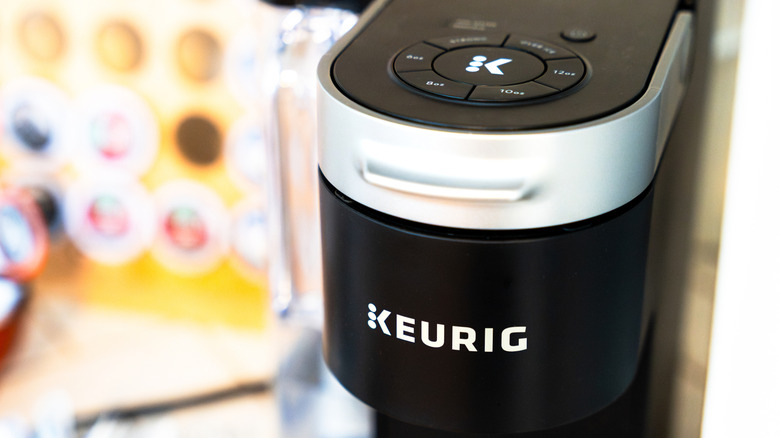 close up of control panel of a black Keurig machine